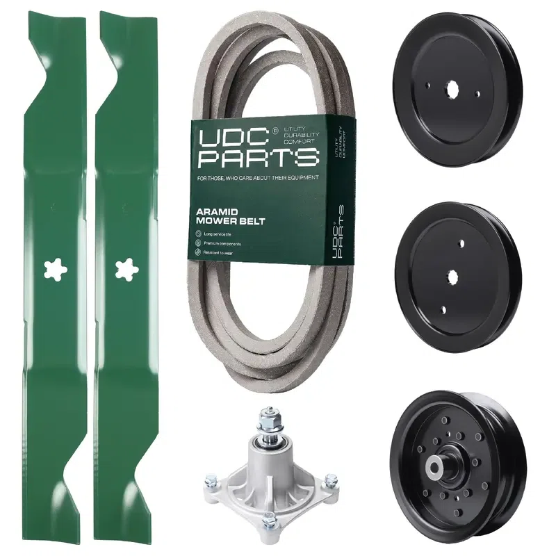 UDC Parts Mower Kit / Belt 539114557 + Pulley 129861 + Pulley 195945 + Pulley 532196106 + Spindle 532174356 + 2 Pack Blades 405380 / Fits Husqvarna RZ4219