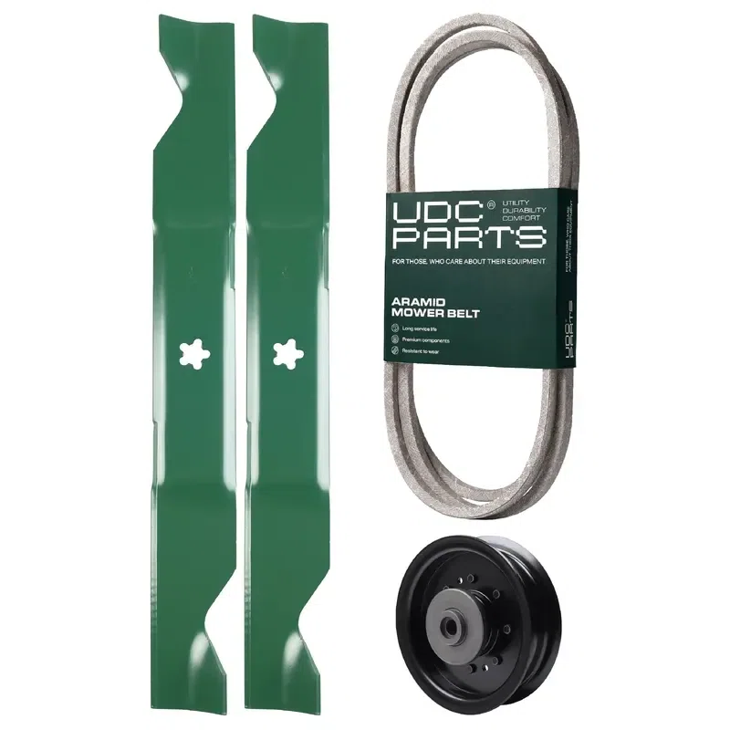 UDC Parts Mower Kit / Belt 138255 + Pulley 532196104 + 2 Pack Blades 405380 / Fits Husqvarna LT1597