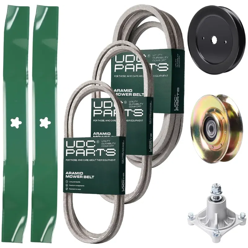 UDC Parts Mower Kit / Belt 140294 + Belt 144959 + Belt 539109243 + Pulley 127783 + Pulley 129861 + Spindle 532174356 + 2 Pack Blades 134149 / Fits Husqvarna LTH1542
