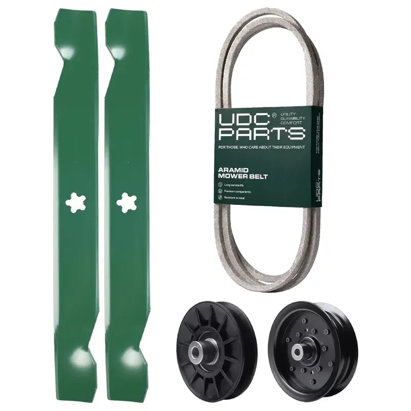 UDC Parts Mower Kit / Belt 197253 + Pulley 532194326 + Pulley 532196106 + 2 Pack Blades 138497 / Fits Jonsered LT2216 LT2216A2 LT2217A