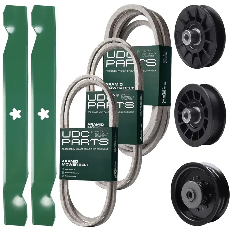 UDC Parts Mower Kit / Belt 138255 + Belt 194346 + Belt 539117245 + Pulley 532194326 + Pulley 532194327 + Pulley 532196104 + 2 Pack Blades 138497 / Fits Husqvarna LT1597
